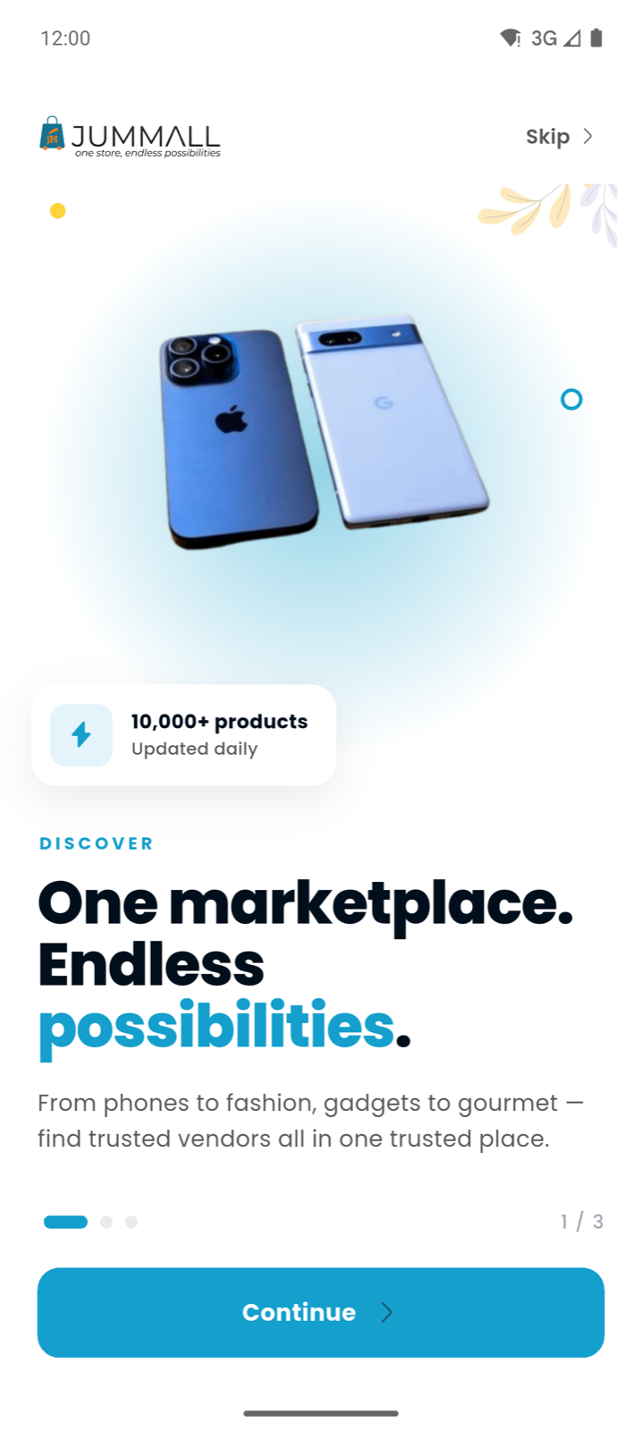 The Jummall welcome screen introducing the marketplace